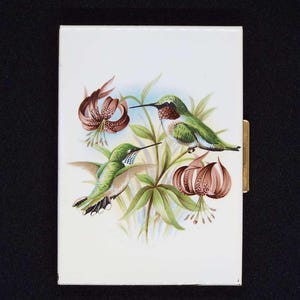 Vintage Kigu of London Cigarette Case Birds & Flowers Enamel Case  Tobacciana 1950's 1960's Cigarette Case Smoking Accessory