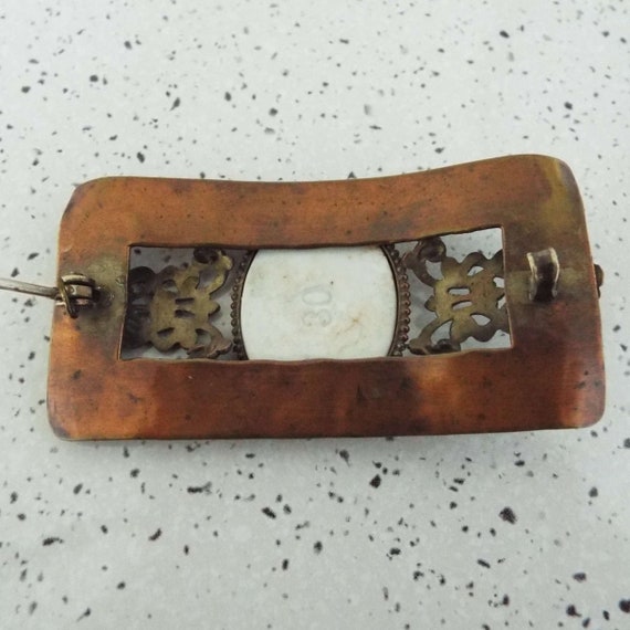 Antique Art Nouveau Copper & Cameo Brooch Pin Por… - image 8