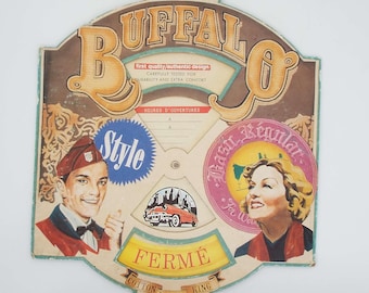 ヴィンテージ バッファロー デニム ジーンズ ショップ サイン、フレンチ オープン/クローズドア デコレーション