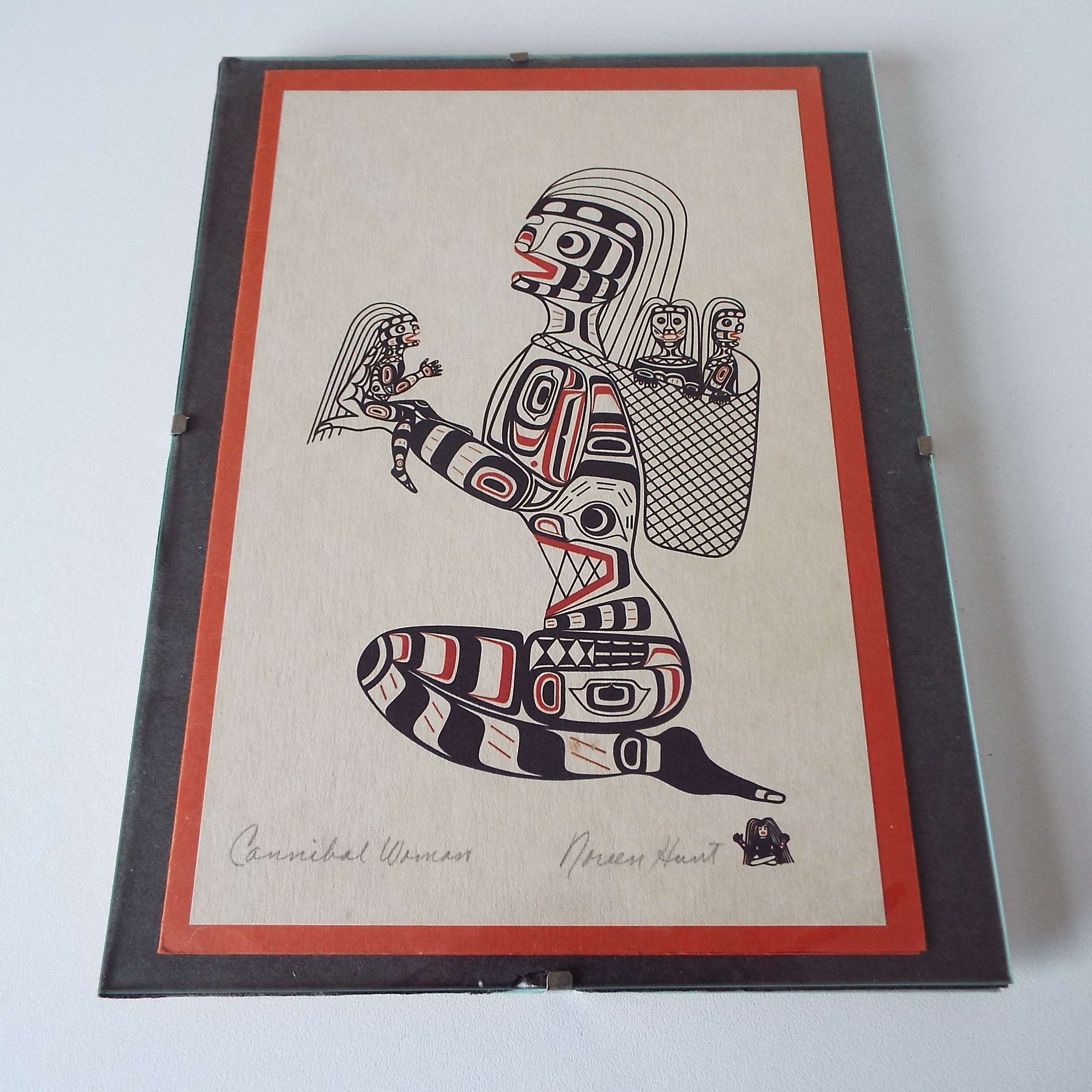Vintage Signed Noreen Hunt Lithograph Print Cannibal Woman Kwa Gulth Canadian Inuit Art Home Decor Wall Art Picture