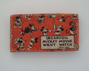 Rare Vintage 1930's Ingersoll Mickey Mouse Wrist Watch Box Collectable Box Walt Disney Advertising Box