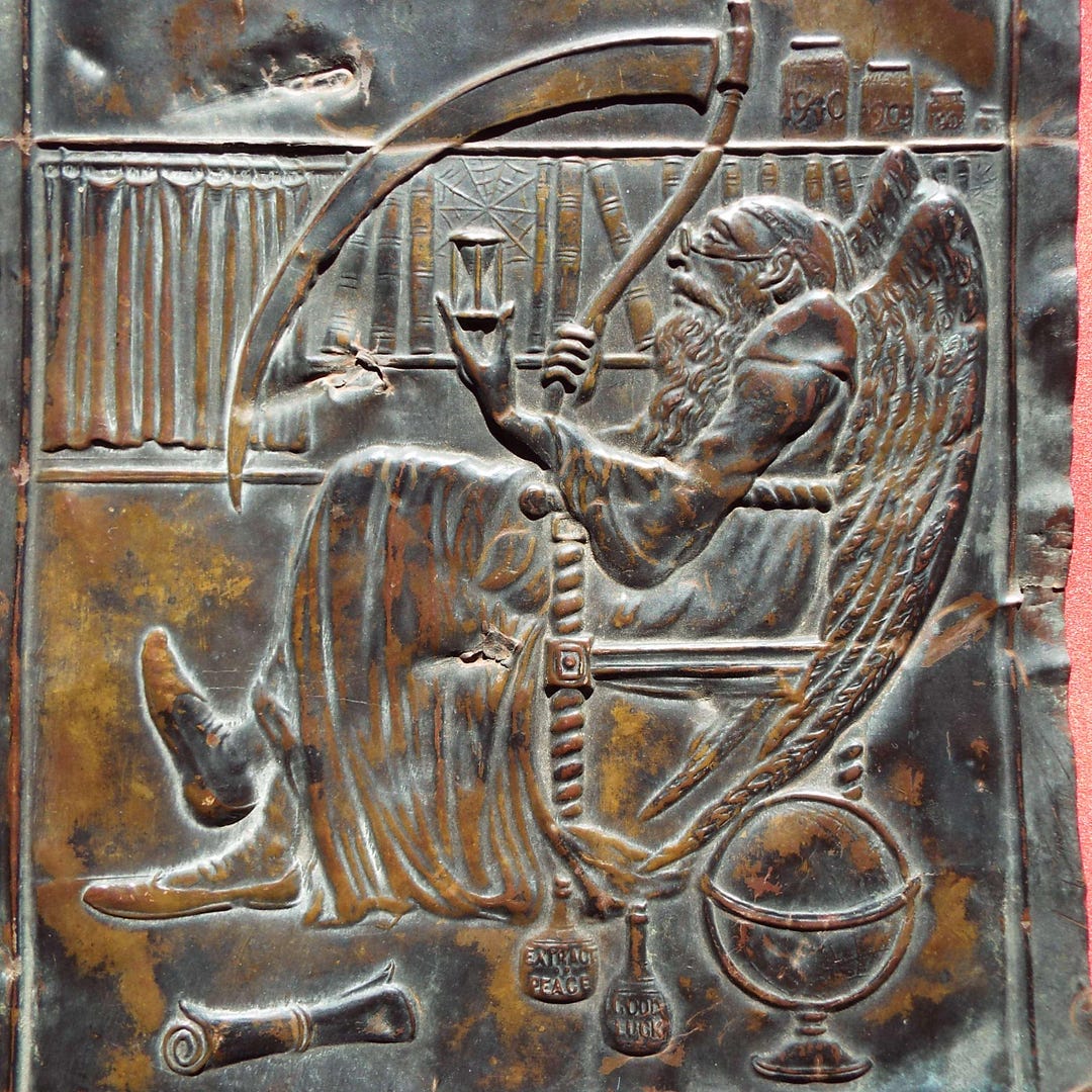Repousse Book Vintage Metal Repousse 'father Time' Book Cover Mythical Mortality Good ...