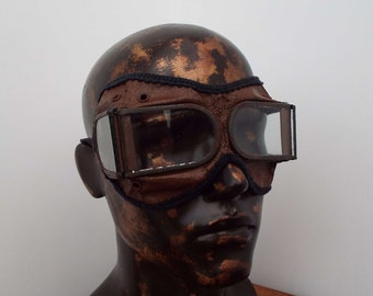 RAF Mark 8 WW2 Goggles, Blue Painted Frames, Brown Leather and