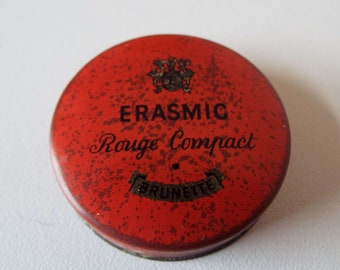 Vintage Erasmic Rouge Compact Powder Unused Compact 1920's 1930's Powder Compact Vanity Storage Rouge Tin