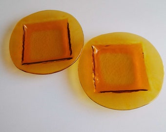 Vintage Orange Glass Serving Dishes Plates Bowls Art Glass Sweet Bonbon Dishes Kitchen & Dining Decorative Retro 1970&#39;s Pair Of Bowls
