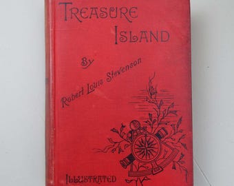 Antico libro "L'isola del tesoro", Robert Louis Stevenson, edizione illustrata del 1886