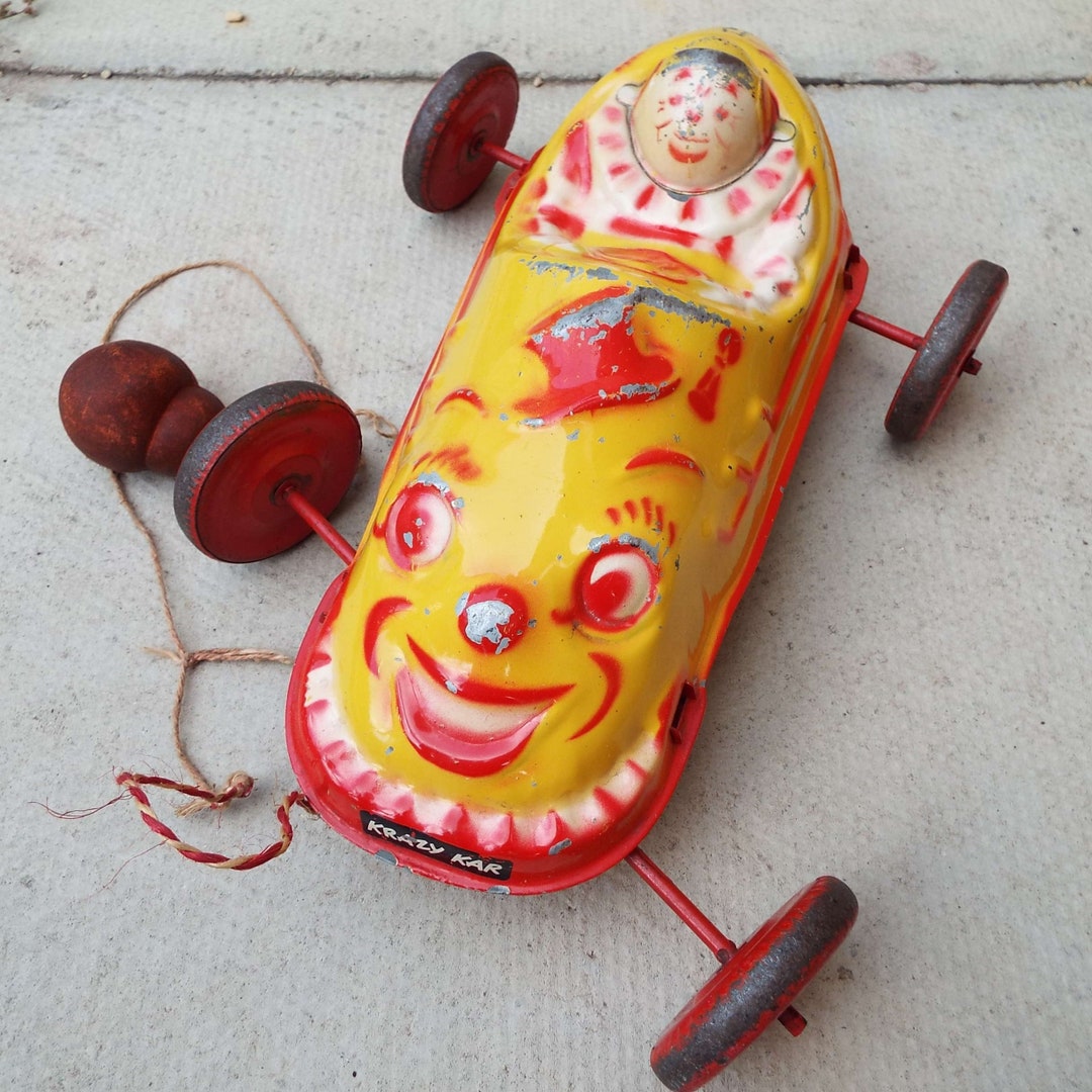 Vintage 1940's Mobo Toy Krazy Kar Pull A Long Toy Clown Etsy