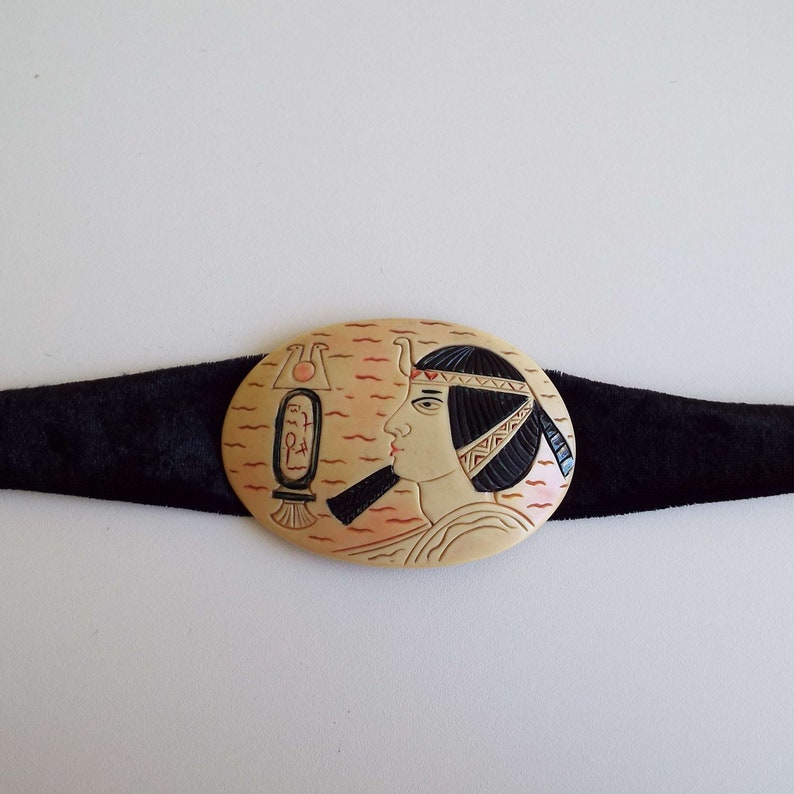 Vintage Art Deco Celluloid Bältesspänne: Egyptisk Revival Cleopatra Orm bild 2
