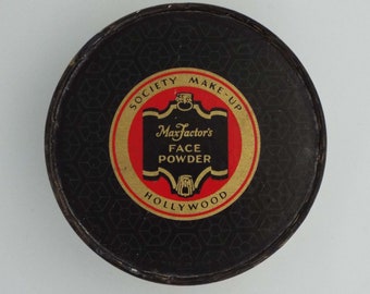 Vintage 1930's Max Factor's Face Powder Box Society Make-Up Hollywood Vanity Storage