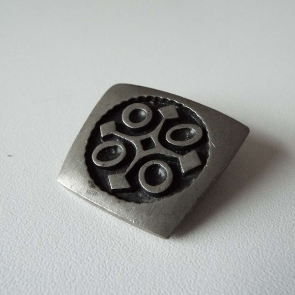 Vintage Modernist Pewter Brooch R Tenn Sweden 1970's Rune Tennesmed Pin Brutalist Mid Century Brooch