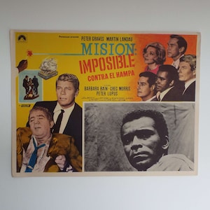 Vintage jaren 1960 Mission Impossible-lobbykaart Front Of House-kaartposter Paul Stanley Mexicaanse lobbykaart Mision Impossible Contra El Hampa