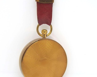 Vintage Stratton Fob Watch Powder Compact On Leather Tassel Novelty Powder Compact