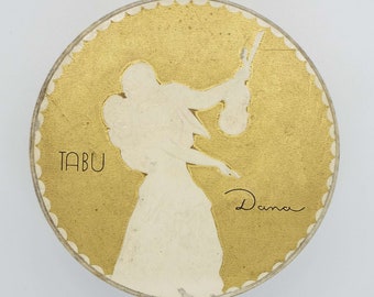 Vintage Tabu By Dana Dusting Powder & Puff Vanity Storage Scented Powder Talc 4 1/4oz Box Powder Box