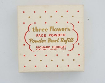 Vintage 1950's Richard Hudnut Three Flowers Face Powder Box Peach Unopened Powder Bowl Refill Vanity Storage Make-up Cosmetics New Old Stock