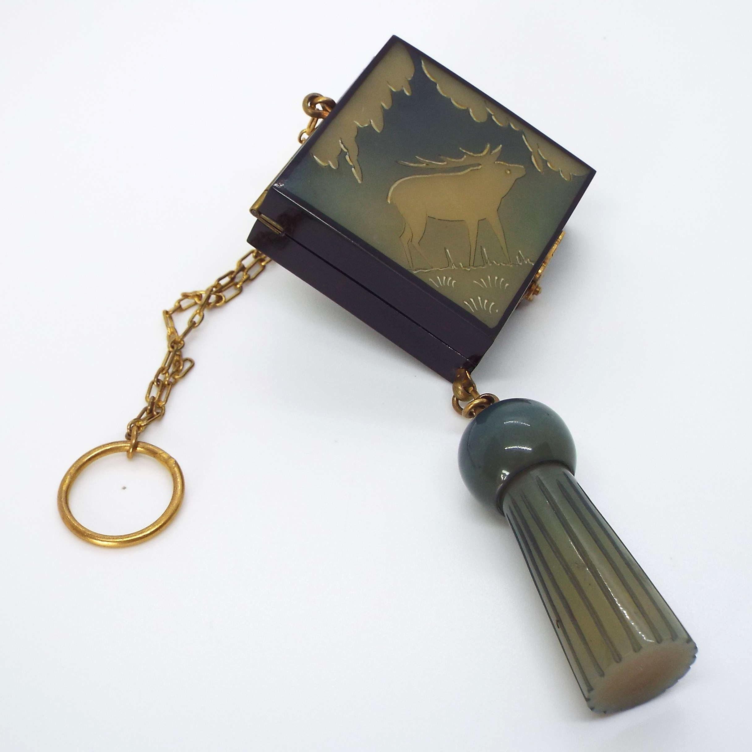 ヴィンテージ パウダーコンパクト＆香水瓶 指輪付き エルクデザイン