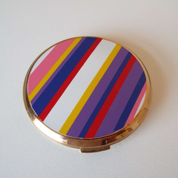 Vintage 1960's Stratton Powder Compact 1970's Powder Compact Retro Striped Compact Vanity Storage Vanity Compact Mirror