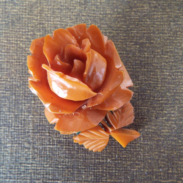 Vintage 1940's Brooch Carved Bakelite Rose Pin Butterscotch Amber Colour Flower Brooch Art Deco Pin