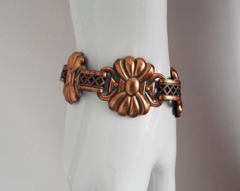 Vintage Copper Panel Bracelet Copper Coated Flower Bracelet