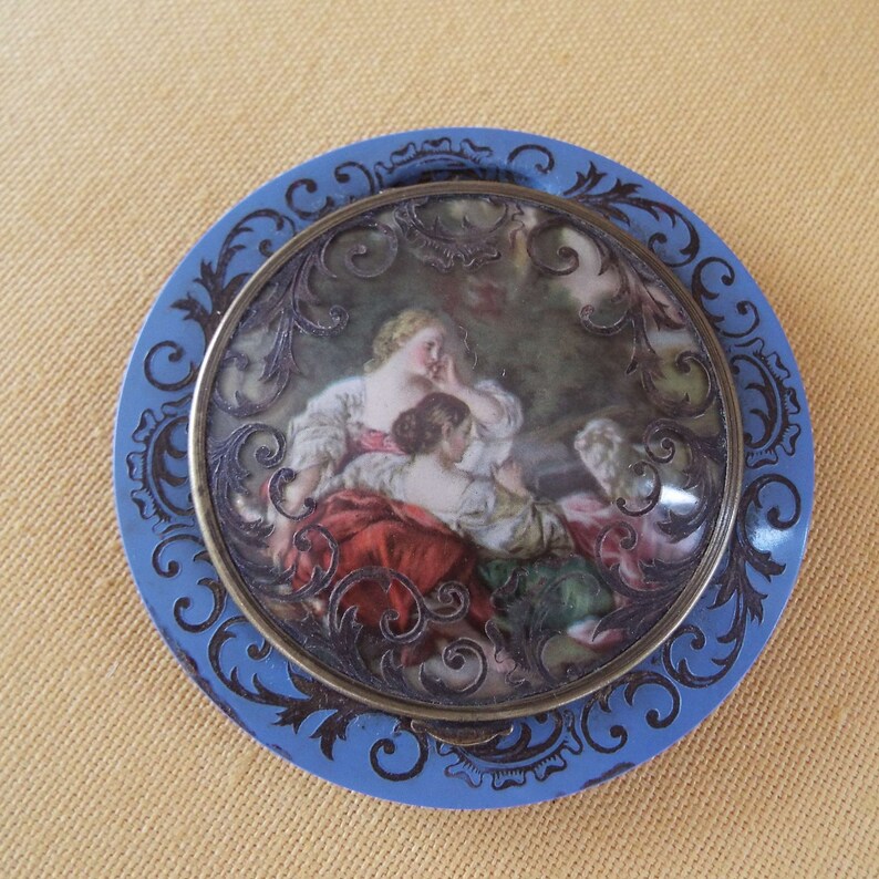 Vintage Art Deco Bakelite Powder Compact Blue Bakelite Neo Classical ...