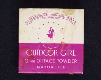 Rare Vintage 1930's  Outdoor Girl Olive Oil Face Powder Box & Leaflet Unopened Non Spill Box