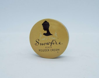 vintage Snowfire Powder Cream Tin - Contenu Face Powder Tin 1940's 1950's Powder Tin Vanity Storage Peach