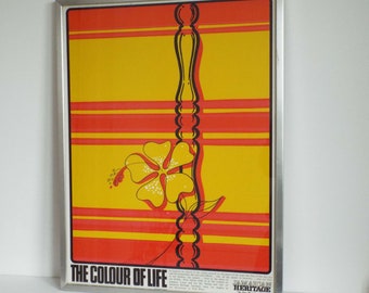 Vintage Jamaican Heritage Furniture Poster The Colour of Life Original Advertising Poster 1970's Retro Wall Art Print Orange & Yellow Flower