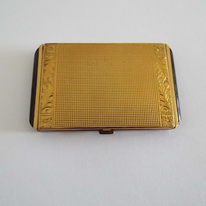 vintage 1950&#39;s Evans Powder Compact Gold Tone Scroll Pattern & Black Vanity Compact Make-Up Cosmetics