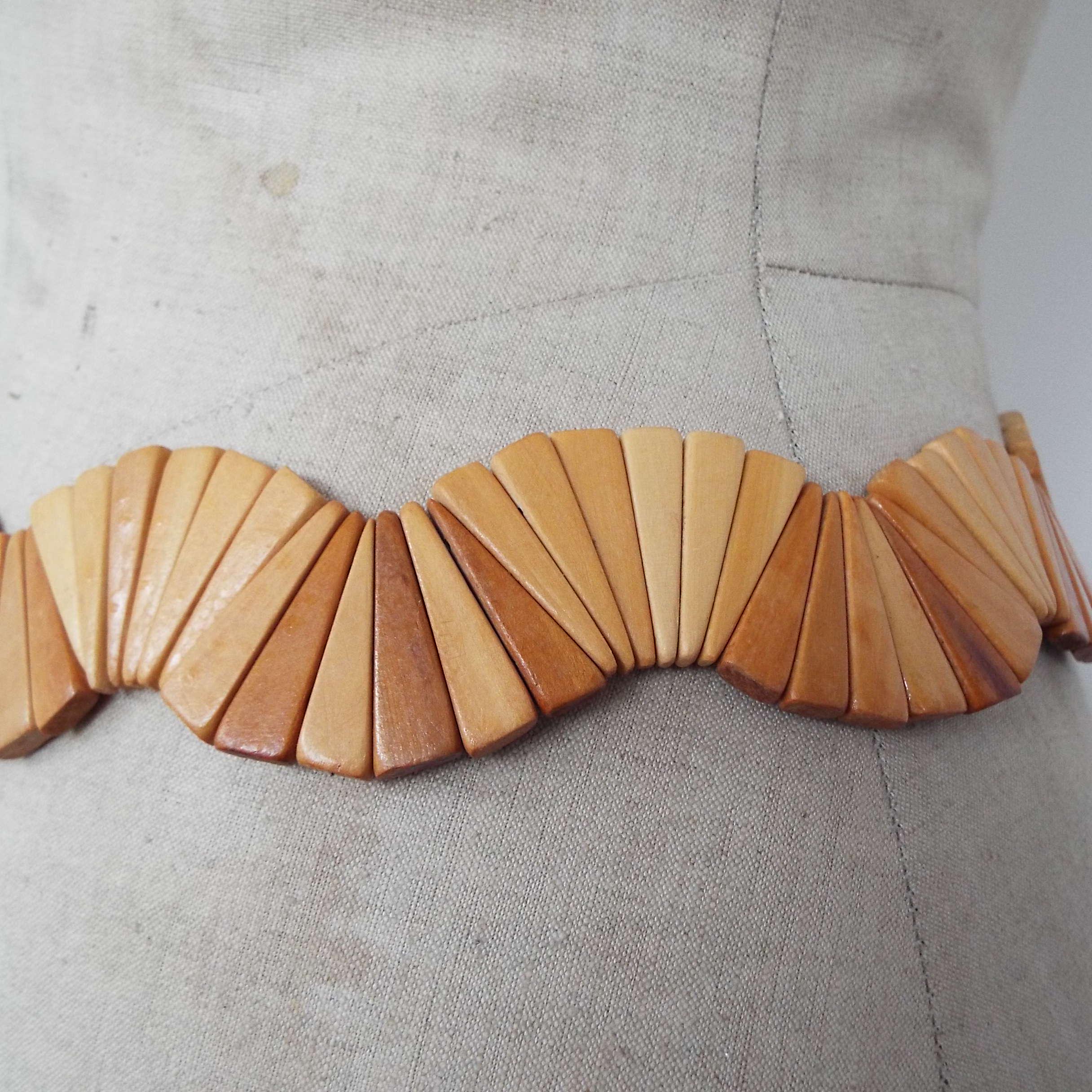 Vintage Wood Bead Belt Wooden Belt Wavy Belt Retro 1970 display picture 3