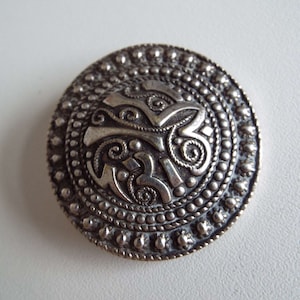 Vintage 1940&#39;s Silver Brooch Pin With Trombone Clasp Abstract Geometric Round Brooch Aztec Mayan