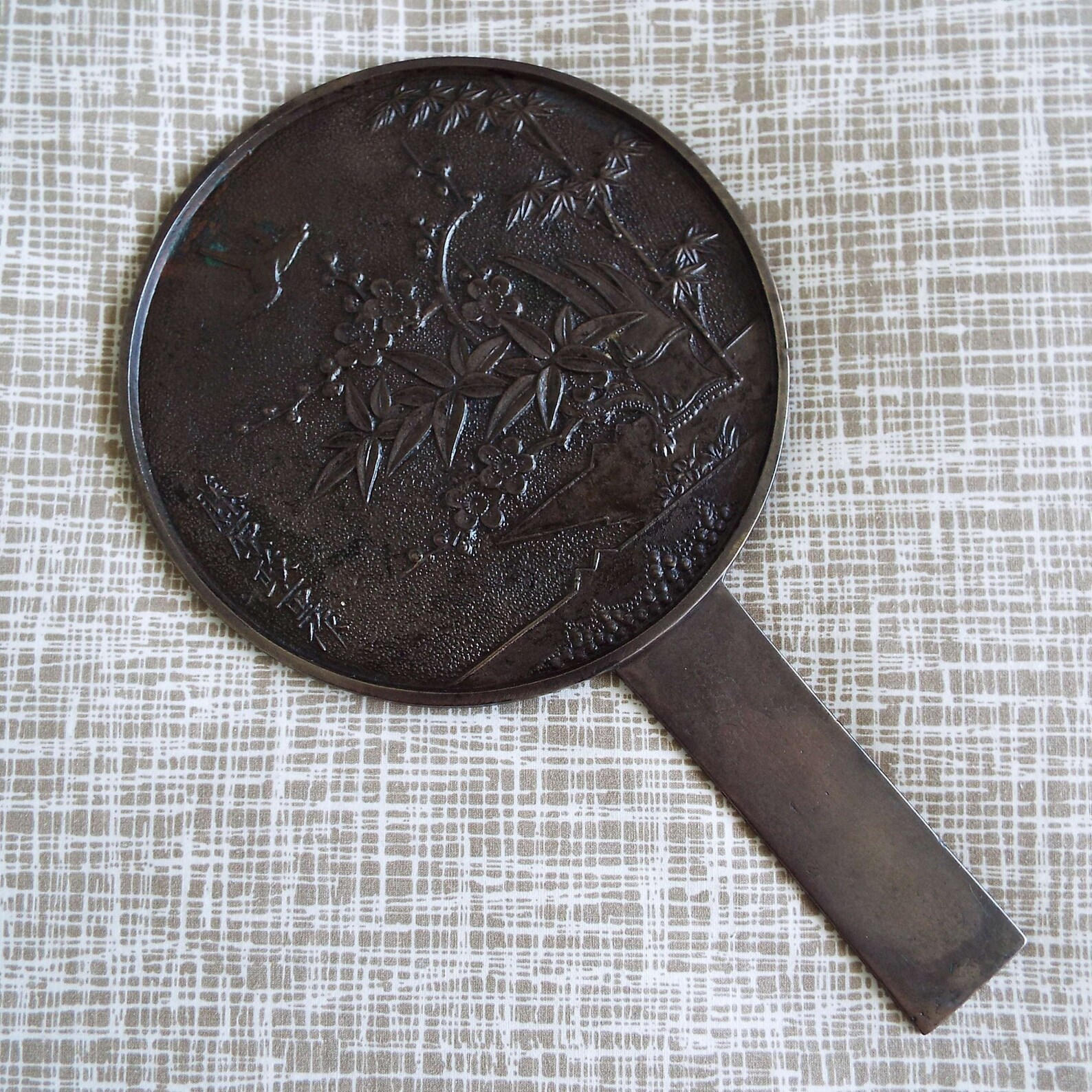 Antique Japanese Bronze Mirror Kagami Signed Hand Held Mirror Etsy