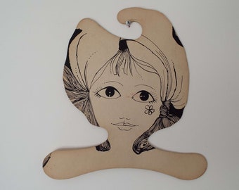 Vintage 1960's Original Cardboard Face Clothes Hanger Woman's Face Wardrobe Hanger Twiggy Biba Mod Shop Display Film Prop Wall Art Picture