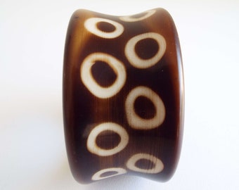 1970s Retro Bangle - Brown & Cream Circle Pattern
