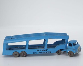 Vintage 1950's Matchbox A2 Car Transporter Lesney Car Toy Push Pull Vehicle Blue Truck