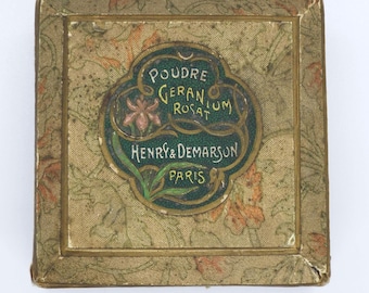 Rare Antique Henry & Demarson Paris Powder Box Poudre Geranium Rosat