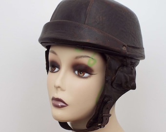 Vintage French Leather Motorcycle Helmet Leather Bike Hat Helmet 1950's 1960's