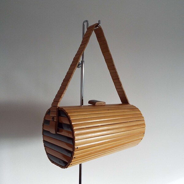 Vintage 1950's Wooden Handbag Purse  Tiki Rockabilly