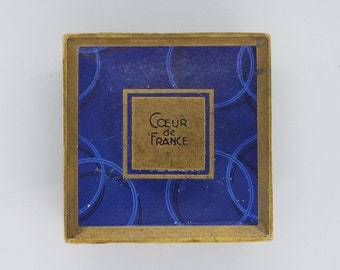 Boîte à poudre Coeur de France vintage des années 1930 non ouverte Boîte à poudre pour le visage P Giraud, rangement pour meuble-lavabo, boîte à poudre bleue Art déco
