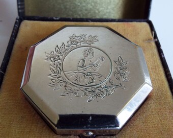 Rare Vintage 1920&#39;s Jarvaise Powder Compact In Original Box Vanity Storage Cosmetics Make-Up Heinrich Chemical Co Pallas
