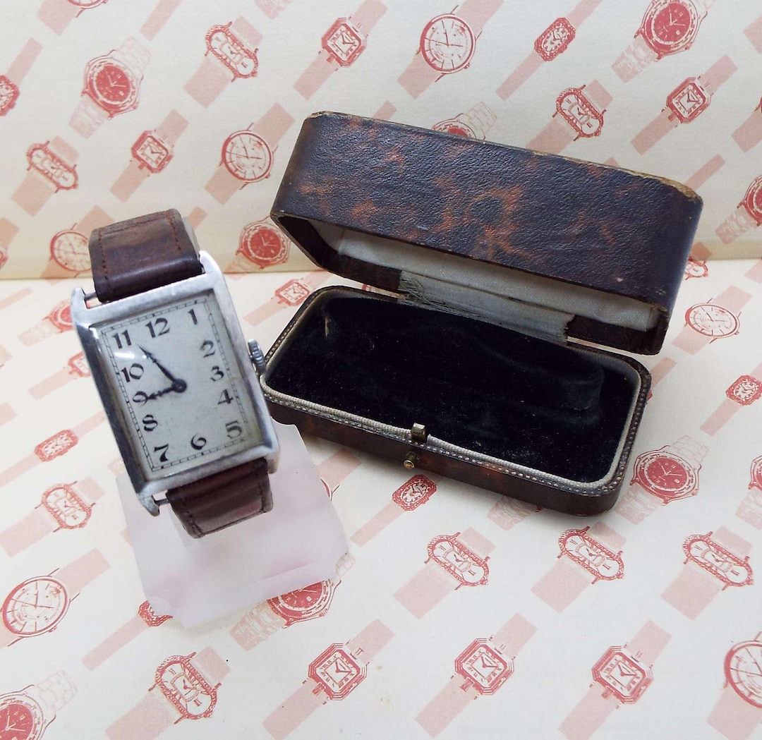 Vintage Art Deco 1920's 925 Silver Case Tank Watch in Original Box