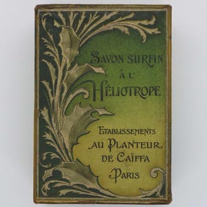 Antique French Soap Box Savon Surfin A L&#39;Heliotrope Planteur De Caiffa Paris Vanity Storage Collectables Advertising Rare Soap Box