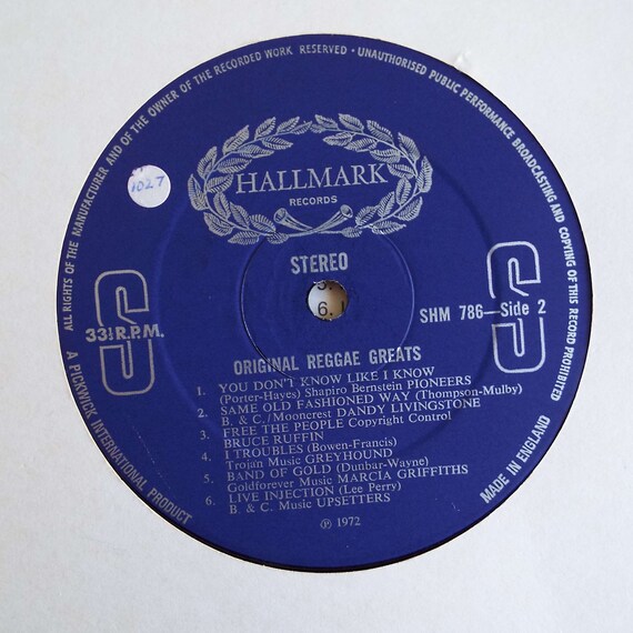 Original Reggae Greats LP Vintage Vinyl Record UK Pressing Ska