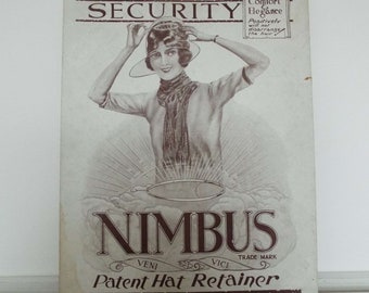 Vintage 1920's Nimbus Hat Retainer Shop Advertising Card Shop Counter Display Film Prop Millinery Wall Art Home Decor Fashion Accessory