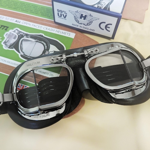 RAF Mark 8 WW2 Goggles, Blue Painted Frames, Brown Leather