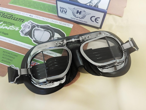 Halcyon Mark 49 Classic Goggles, Black Leather Facemask, Hand