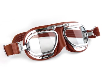 Compact Motorcycle Goggles - Red Leather