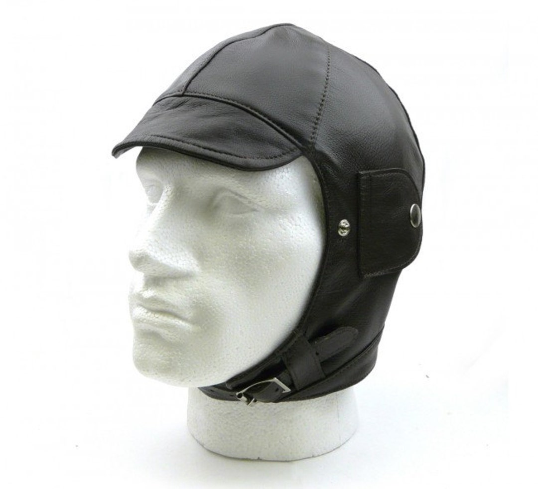 Brooklands Leather Motor Racing Helmet, Black Hat With Sunvisor