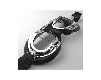 Halcyon Mark 49 Classic Goggles, Black Leather Facemask, Hand