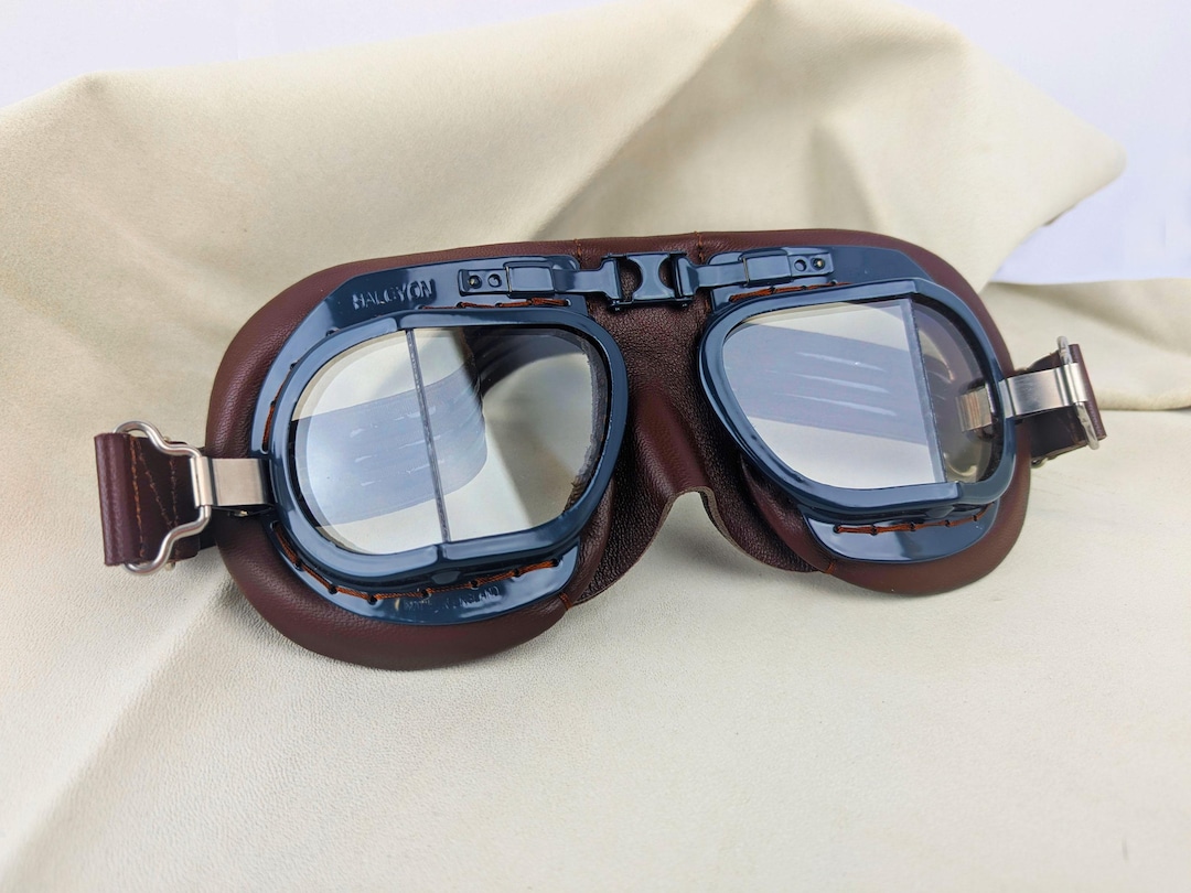 未使用！Halcyon ゴーグル MARK-8 Made in England Halcyon Mark 8 Deluxe Black Motorcycle and Aviator Goggles