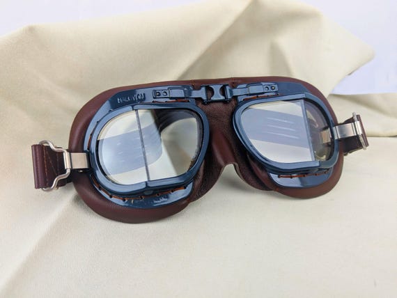 RAF Mark 8 WW2 Goggles, Blue Painted Frames, Brown Leather
