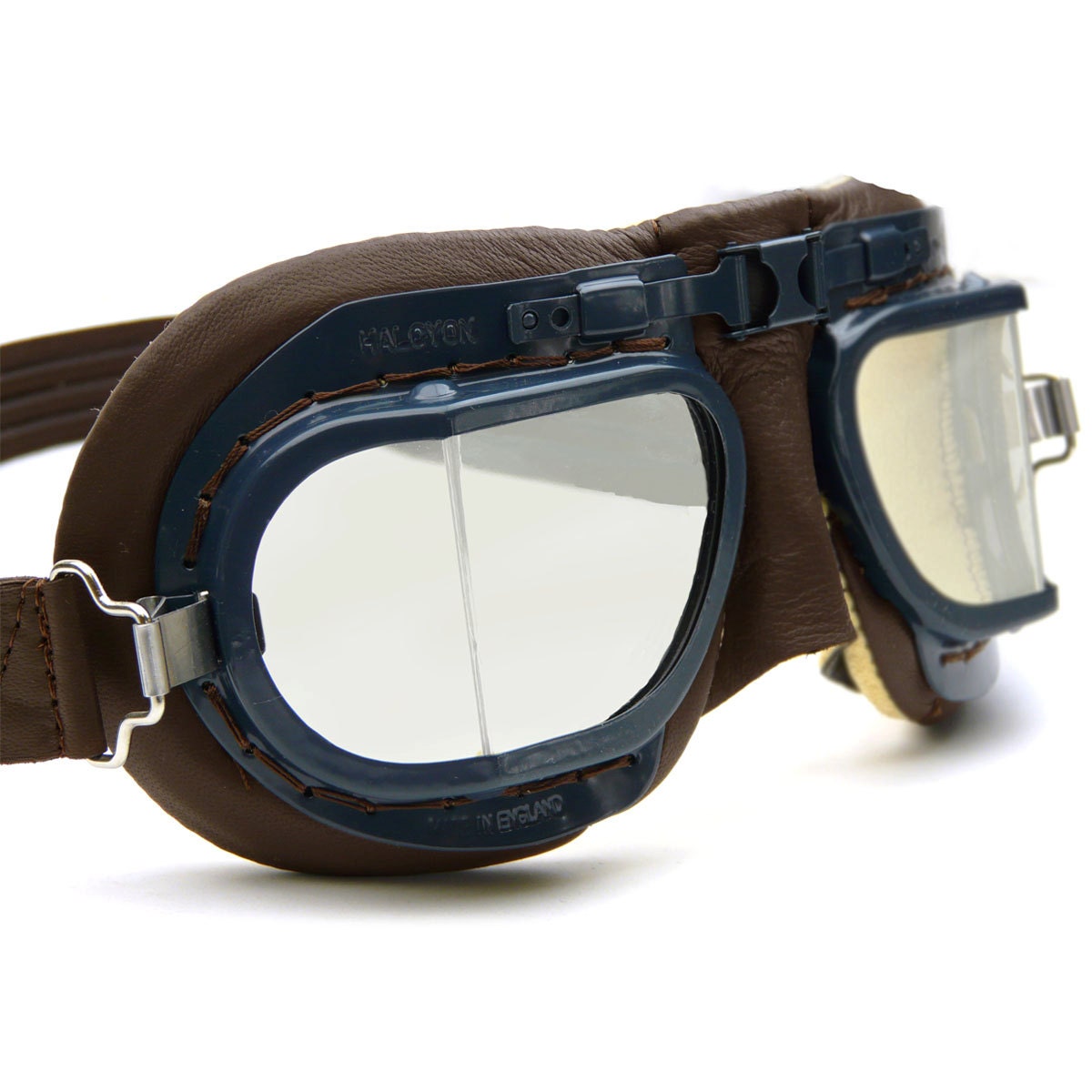 RAF Mark 8 WW2 Goggles, Blue Painted Frames, Brown Leather and